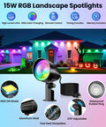 15W RGBW Outdoor Landscape Lights Kit With Remote Control IP66 Pathway Flood Lights illuminating house and yard