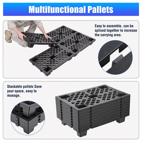 Heavy Duty Plastic Pallet Set 23.6x15.8x3.9 Inch Stackable Interlocking Storage Platform displayed with interlocking feature