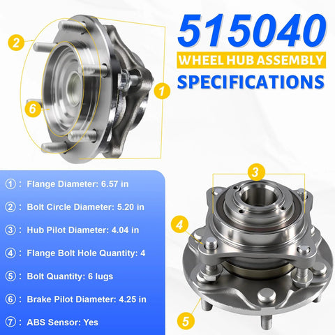 Detailed view of Bolt On Front Wheel Hub Bearing Assembly With ABS For Toyota Tacoma 2005-2023 Front 4WD, 6-lug OE 515040