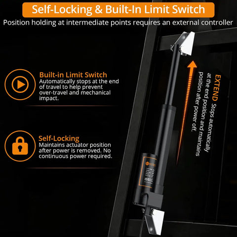 Beefy Heavy Duty 12V Linear Actuator Generating 3000N Force with self-locking and limit switch features for automation.
