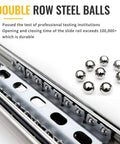 Heavy Duty Slick Glide Full Extension Drawer Slides With Secure Locking Feature For Cabinets And Dressers Featuring Built Tough Reliability In 500Mm 800Mm Or 1200Mm, showing double row steel balls for enhanced durability.