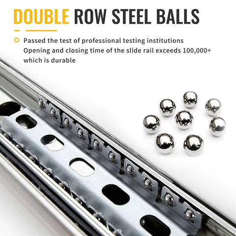 Heavy Duty Full Extension Drawer Slides And Rock Solid Cabinet Runners Smooth Gliding Hardware For Furniture with double row steel balls.