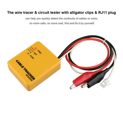 Wire Tracer And Circuit Tester With Tone Generator And Probe Kit for Quick Cable Locating, includes alligator clips and RJ11 plug.