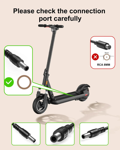 Replacement Electric Scooter Charger For X8 H40 H30 Pro H30 Max And Turboant V8 V8 Dual Battery Power Supply With Barrel Round Plug Tip Not For 3 Prong And Not For 24V 25.2V 29.4V Or 48V 54.6V Versions