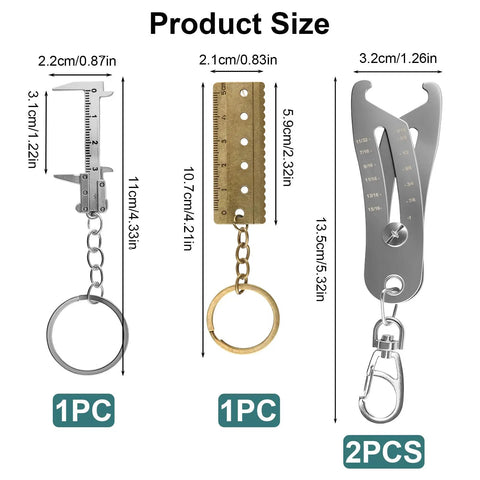 Bolt Size Finder Keychain Set With Mini Vernier Calipers And Ruler SAE Five Sixteenths To One Inch And Metric Eight To Twenty Five Millimeters Nut And Bolt Size Checker Portable Handy DIY Thread Gauge Two Pack Fathers Day Gift dimensions