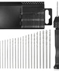 Mini Micro Drill Bit Set 0.3-1.6 mm With Case for Jewelry Making Beads Woodworking and Tiny Precision Projects shown with pin vise