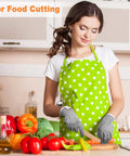 Woman in kitchen using 10 Pairs Cut Resistant Gloves Level 5 Protection For Kitchen Tasks And Fish Shucking Gray Large Durable Safety Gloves