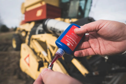 Applying Red High Strength Thread Locker For Heavy Duty From Three Eighths To One Inch Locks Studs And Press Fits, 6 mL tube