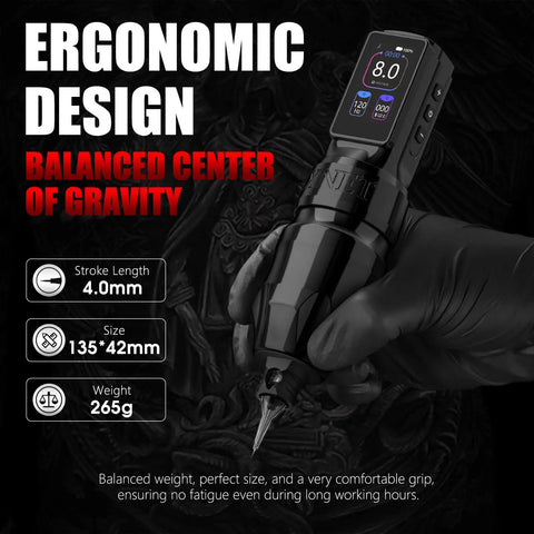 Titan Tattoo Machine For Pros With 2400mAh Dual Battery, Coreless Motor And Color Display in hand showing ergonomic design