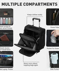 TIAWOLT 16-inch underseat luggage, black soft-sided wheeled carry-on with multiple exterior pockets.
