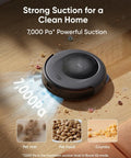 All-In-One Robot Vacuum And Mop For No-Fuss Effortless Home Cleaning, Smart Mapping, Powerful Suction, Auto Recharge, Handles Pet Hair On Carpets And Hardwood, Quiet Black Finish on hardwood floor with pet hair and crumbs