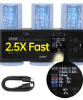 Parallel Charging Hub for DJI Air 3 and Air 3S Drones With 200W USB-C Charger showing 2.5X fast charge and LCD display