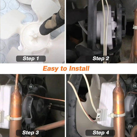 Installation steps of Refrigerator Condenser Fan Motor Kit With Blade Wiring Harness And Hardware For Whirlpool Replacement