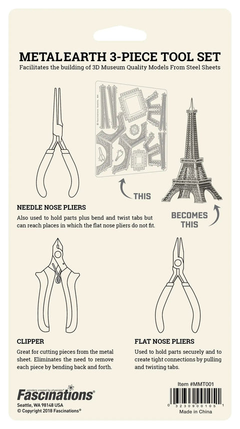 Three Piece Craft Tool Set With Clipper Flat Nose Pliers And Needle Nose Pliers Plus Tweezers for modeling and assembly guide.