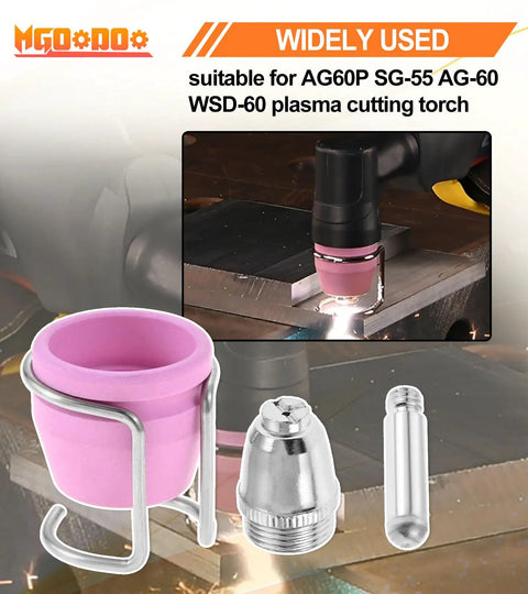 Plasma Cutter Consumables Kit with tips nozzles electrodes shield cups for CUT55 CUT60 LGK-60 WSD-60 SG-55 in use, 48-piece set