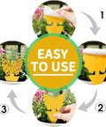 Zero Sweat 58 Pack Yellow Sticky Gnat Traps For Indoor Plants That Straight Out Knock Down Fungus Gnats And Sneaky Fruit Flies With Sweet Sunflower And Butterfly Adhesive Cards shown in four easy steps for effective use.