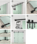 Sliding Barn Door Rail Hardware Kit For Double Doors Monorail System Tough Heavy Duty Track With Quiet Bearings shown installed