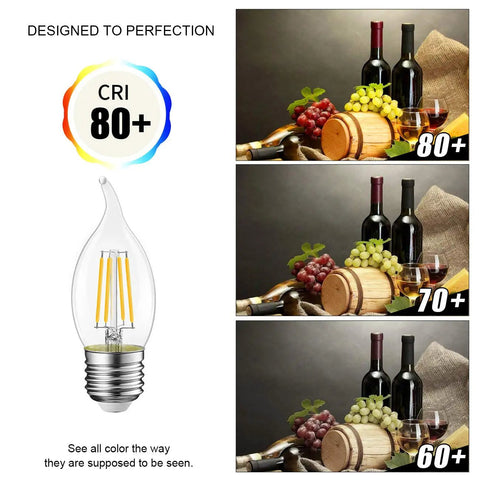 Flame Tip LED Filament Candle Bulbs 4.5W Dimmable E26 Base Ideal For Candelabra And Chandelier Lamps 60W Equivalent B11 Size