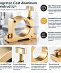 Heavy Duty CNC Spindle Clamp Bracket Aluminum Quick Release Water Cooled Mount close-up showing integrated cast design and gold finish.