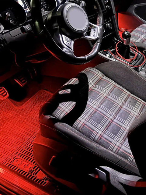 Kickin Red LED Glove Box And Footwell Lights For Volkswagen Vehicles illuminating car interior with vibrant red glow