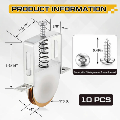10 Pack Sliding Screen Door Roller Wheels Replacement Hardware With Spring Loaded Design Metal Housing And Steel Ball Bearing