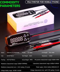 Top Notch Ergonomic Digital Multimeter With Big Bright Screens Auto Shutdown And High Accuracy Voltage Current Capacitance Testing For All Electric Gigs on display with probes and box.