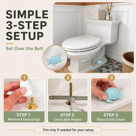 Blue Ceramic Sea Turtle Toilet Bolt Covers 2 Pack Quick Conceal Rusty Seat Bolts Coastal Bathroom Decor Upgrade setup guide steps.