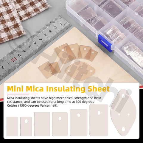 420 Piece Mica Insulator Sheet Assortment Kit For TO 220 TO 3P TO 3P11 TO 3PL And TO 3 With Holes And Without Holes Five Sizes Kit shown