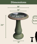 Pedestal Bird Bath With Solar Fountain For Outdoor Garden Decor Resin Stone Composite Standing 23 Inch Hummingbird Bowl