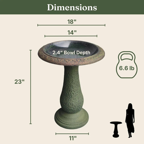 Pedestal Bird Bath With Solar Fountain For Outdoor Garden Decor Resin Stone Composite Standing 23 Inch Hummingbird Bowl