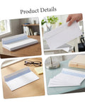 100 Pack White Self Seal Envelopes With Release Paper For Privacy Protection, shown in various office settings.