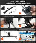 Slick Rear Backup Camera License Plate Mount Bracket installation steps with tools for G840H G890 G850 trucks and vans.