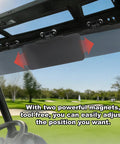 Golf cart interior with installed Magnetic Golf Cart Sun Visor With Polarized Anti Glare 226 Degree Adjustable Fits Pro Fit Bar Or Metal Roof And Crossbars EZGO Golf Cart Accessories 13.2 By 5.9 Inches shown on roof