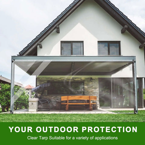 Straight Up Heavy Duty Clear Vinyl Tarp 3X6 Ft Transparent Waterproof Sheet used as a protective cover for outdoor patio.