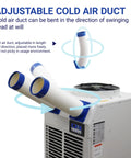 Adjustable cold air ducts on heavy duty portable air conditioner with 18,700 BTU output for versatile cooling.