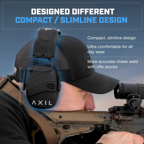 Man wearing TrackR Noise Cancelling Ear Muffs For Mowing Construction And Shooting With Electronic Hearing Protection at rifle range