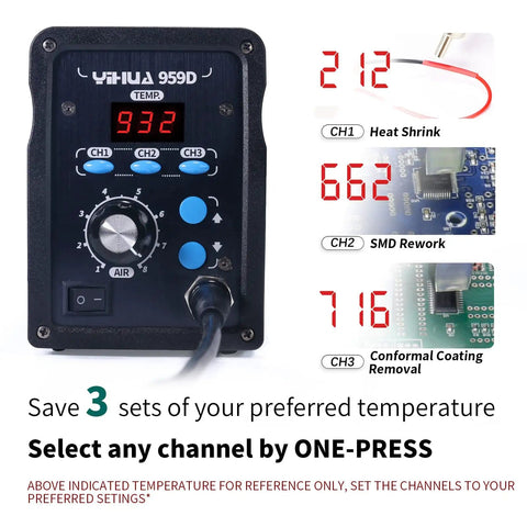 Pro Grade Digital Hot Air Rework Station With Fast Heat, 3 Memory Presets, Accurate Temperature Display for SMD Rework
