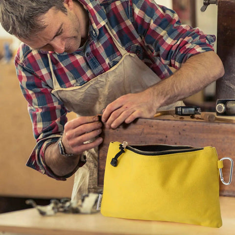 Craftsman using Heavy Duty Canvas Tool Pouches Set With Zipper Bags And Carabiners, 12x7 Inch Multipurpose Utility Organizer Bags, 6 Pack