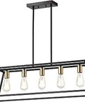 Ironclad Industrial Five Light Textured Black Island Pendant Ceiling Fixture 38 Inch Wide with trapezoid frame and E26 sockets