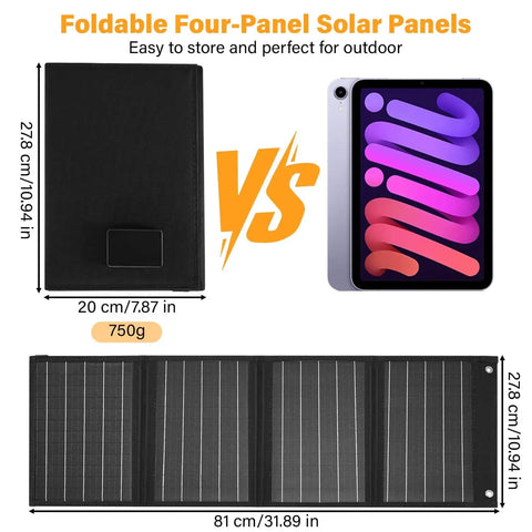 40W Foldable Solar Panel Charger With USB C PD And USB A QC Fast Charging, 12V DC MPPT, IP67 Waterproof, lightweight design