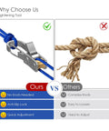 Comparison of 8 Pack Rope With Roller Tensioner and traditional knot for secure tying, showing benefits of adjustable buckle rope.