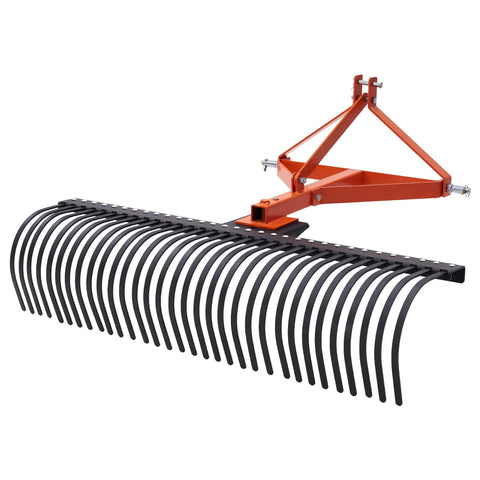 3 Point Tow Behind Rake With 60 Inch Width And 32 Steel Tines, Adjustable Angle Lawn Dethatcher And Landscape Rake in side view