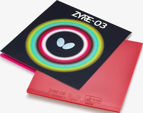 Zyre 03 High Tension Inverted Table Tennis Rubber With Spring Sponge X And Ricosheet Red Version shown with packaging
