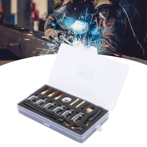 All In One 17Pcs TIG Torch Consumables Kit With Glass Nozzles Gun Tails Tungsten Clamps Silicone Ring Guide Pieces And Fixed Sleeve