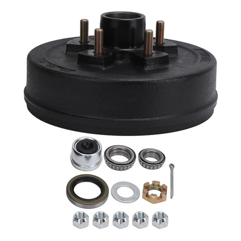 Top Shelf 10 Inch Heavy Duty Trailer Brake Hub Drum Assembly Built Tough For 3500 Lb Axles with hardware and bearings.