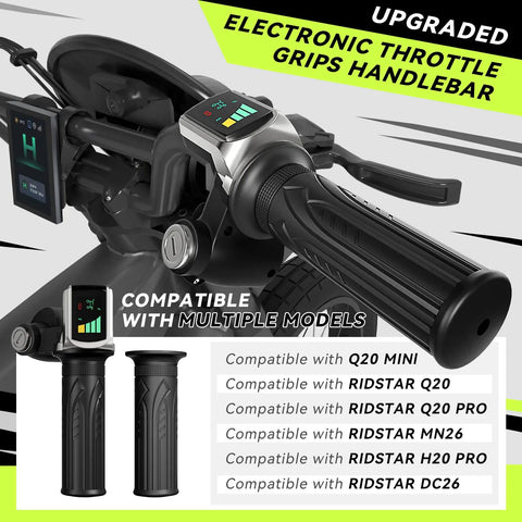 48V Ebike Half Twist Throttle With LED Display And Key Lock, Plug And Play Universal Replacement For Ridstar Q20 Series And Most 48V E Bikes, Scooters, And Motorcycles