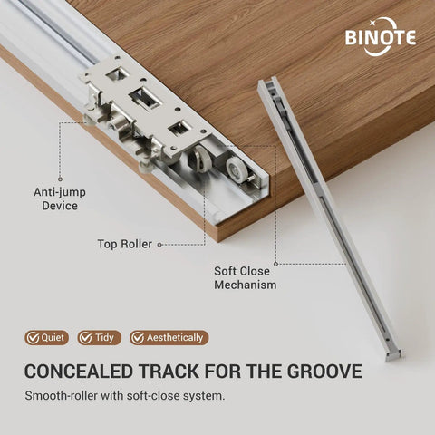 48 Inch Concealed Sliding Barn Door Hardware Kit With Soft Close Trackless Aluminum Hidden Track For Interior Doors Sleek Minimalist Design With Smooth Glide Rollers Ideal For Home Renovations Door Not Included