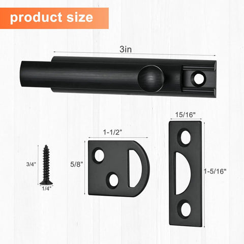 Built Tough 3 Inch Solid Brass Surface Bolt Two Pack Concealed Slide Door Latch Black Finish With Universal Mortise Strikes For No Nonsense Interior Security