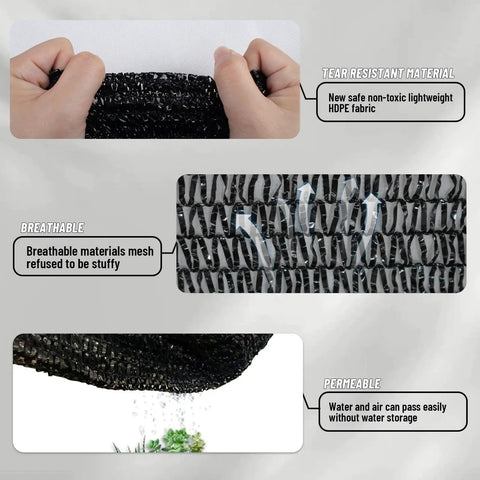 Close-up of 10 By 20 Ft Shade Cloth With 55 Percent Shade For Garden Plants Backyard Greenhouse And Patio showing mesh texture