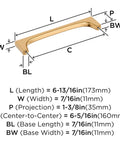 Diagram of Merced 6-5/16 Inch Center To Center Champagne Bronze Cabinet Pull with dimensions labeled